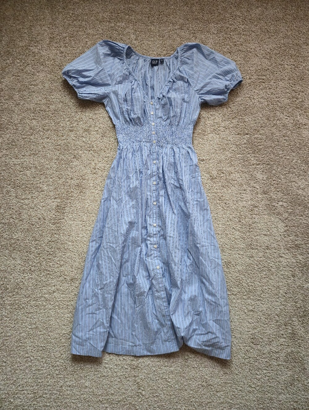 Light Blue Striped Button-Front Midi/Maxi Dress - Picture 2 of 4